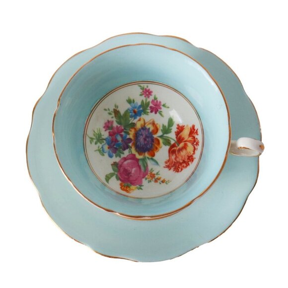 Tea Cup and Saucer Vintage Teacup Pale Blue Floral Foley Bone China - Picture 1 of 6